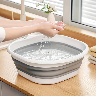 Un lavabo portátil plegable adecuado para familias, dormitorios y camping, perfecto para remojos de pies y lavado en apartamentos, con un diseño moderno y múltiples usos, incluyendo baños de pies y lavado de RV.