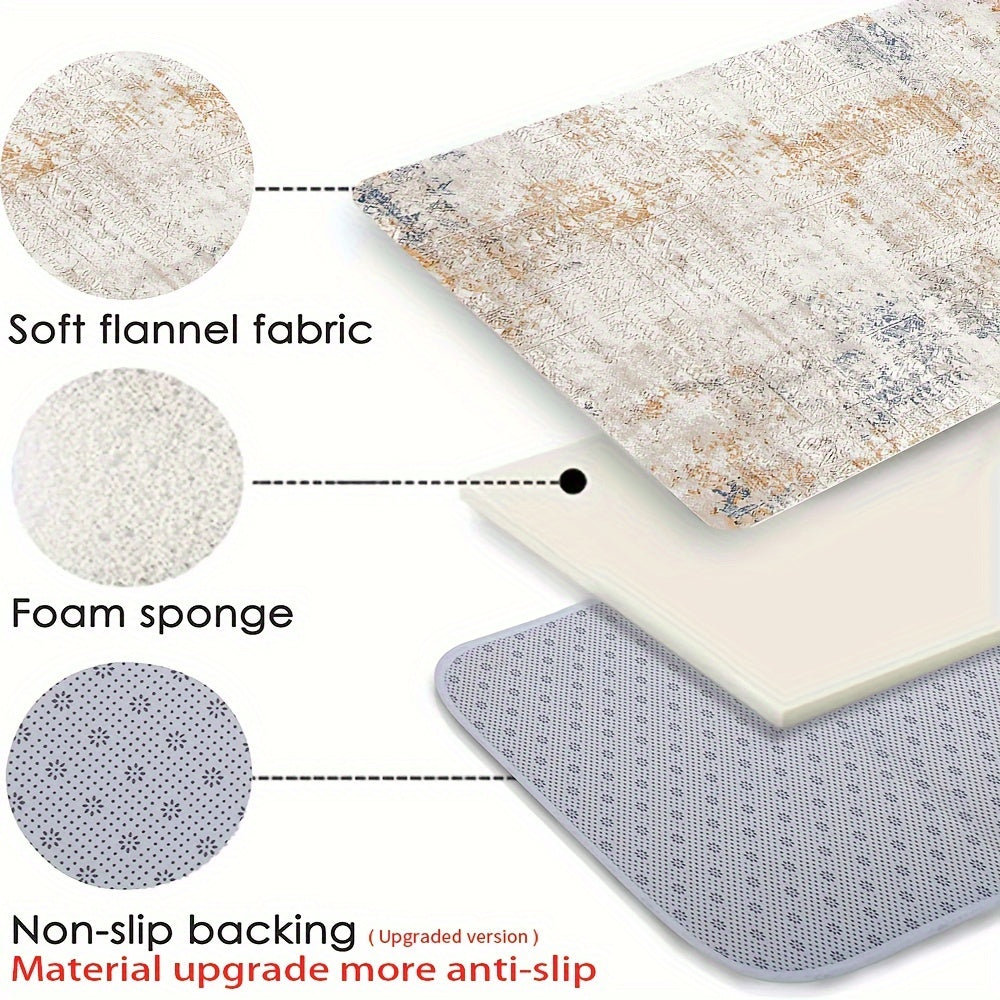 Alfombra de Entrada Estilo Bohemio Vintage con Grosor de Franela de 1.2 cm, Tapete Antideslizante y Absorbente Impreso, Alfombras Cómodas Lavables para Cocina, Sala de Estar, Dormitorio y Baño, Decoración del Hogar