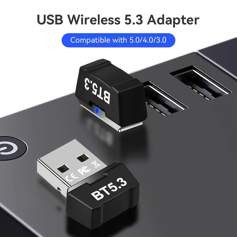 Adaptador sin varillas 5.3, Adaptador BT 5.3, adaptador sin varillas USB, receptor transmisor BT5.3, adaptador sin varillas RTL5.3, compatible con sistemas 8.1/10/11, enchufar y usar sin controladores, admite conexión de múltiples dispositivos al mismo t