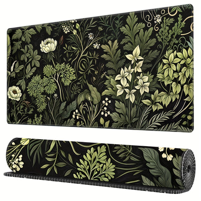 Botánica Felicidad, Alfombrilla de Escritorio Grande Verde Salvia Floral & Plantas - Antideslizante, Impermeable, Alfombrilla de Ratón para Juegos con Bordes Cosidos para Uso en Oficina y Hogar (69.85x29.97 cm)