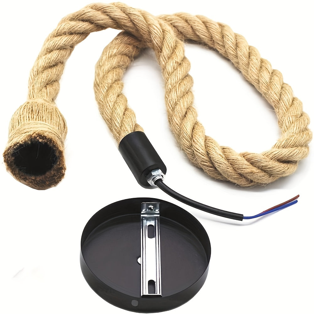 Lámpara colgante de cuerda de cáñamo con base E27, estilo vintage para decoración del hogar, instalación semiempotrada, 110V-240V, incluye hardware de instalación, iluminación de textura natural, lámpara de sala, encanto rústico