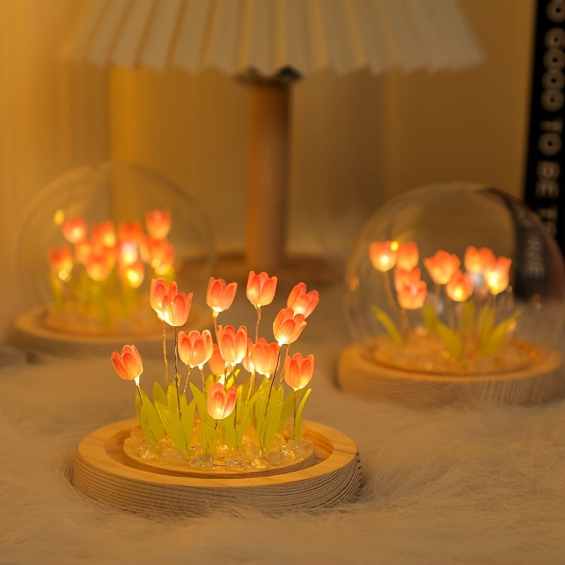 1 Lámpara de noche creativa de tulipán 13/16/20, kit de material DIY con más flores, lámpara de escritorio hecha a mano, utilizada para decoración de habitación y dormitorio, luz ambiental, pequeña decoración de escritorio, mejor regalo de Día de la Madr