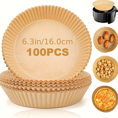 100 papel especial para freidor de aire, papel doble cara, aceite de silicona de alta calidad, papel desechable no adherente redondo, papel para hornear resistente al aceite, papel para hornear de grado alimenticio, papel para hornear, cocinar, microonda
