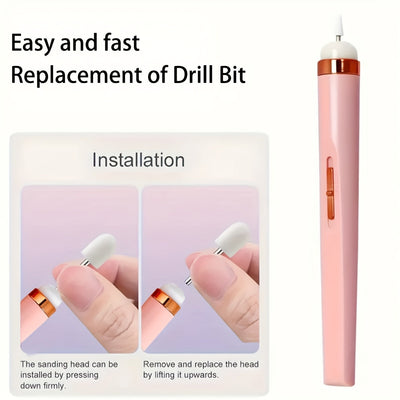 Fila de uñas portátil, taladro eléctrico de uñas con 5 piezas de taladro, carga USB para manicura y pedicura.