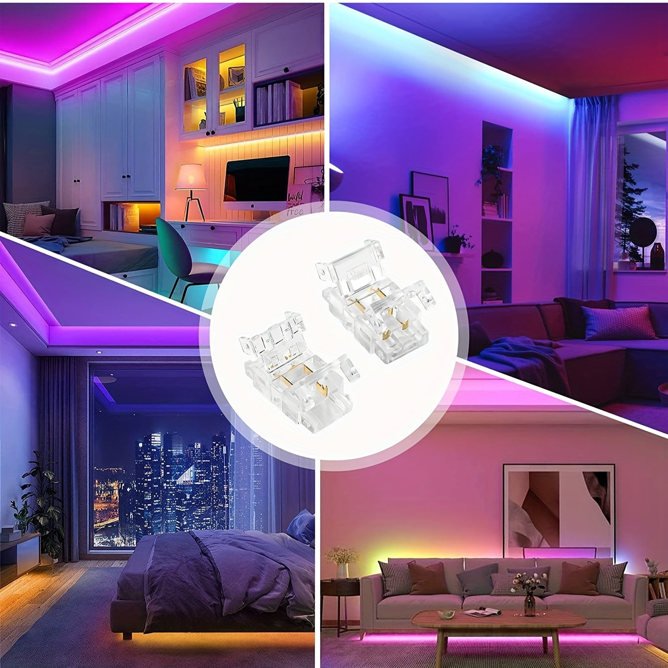 12 piezas de conectores de tira LED sin soldadura de 2 pines de 8 mm - Conexión rápida, inalámbrica, plástico, ideal para tiras LED de un solo color, accesorios para tiras LED | Conexión sin soldadura | Conectores de plástico, accesorios LED