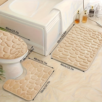 Juego de 3 tapetes de baño de felpa con textura de piedra - absorbentes, antideslizantes, lavables a máquina, ideales para ducha, cocina, lavandería y dormitorio - decoración suave y cómoda para el hogar