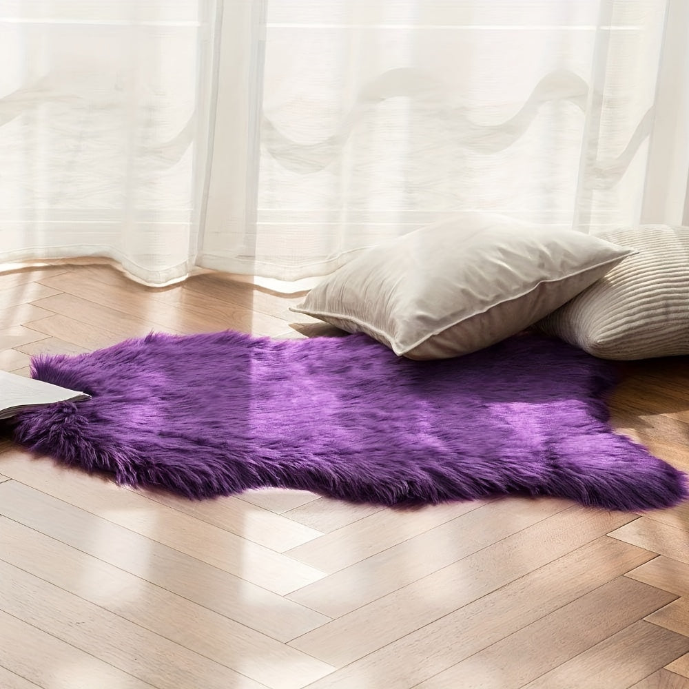 Alfombra de Área de Piel Sintética Lujosa - Suave y Esponjosa, Estilo Piel de Oveja para Decoración de Dormitorio y Oficina, Lavable a Máquina, Morado, Forma Irregular 60.96X91.44 cm