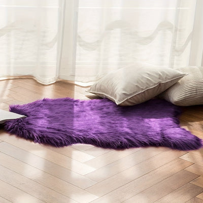 Alfombra de Área de Piel Sintética Lujosa - Suave y Esponjosa, Estilo Piel de Oveja para Decoración de Dormitorio y Oficina, Lavable a Máquina, Morado, Forma Irregular 60.96X91.44 cm