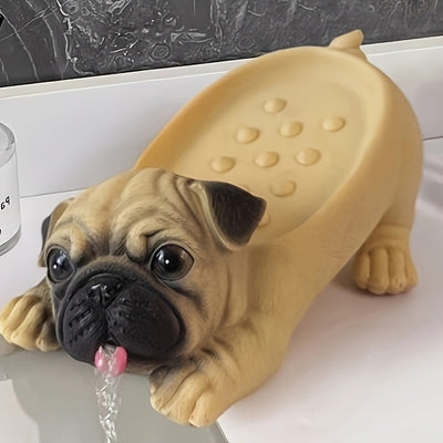 1 pieza de estatua de perro pug de resina, diseño realista, decoración de hogar resistente al agua para baño, cocina, sala de estar - forma ovalada, accesorio de baño | diseño juguetón | material resistente al agua, soporte de jabón para baño
