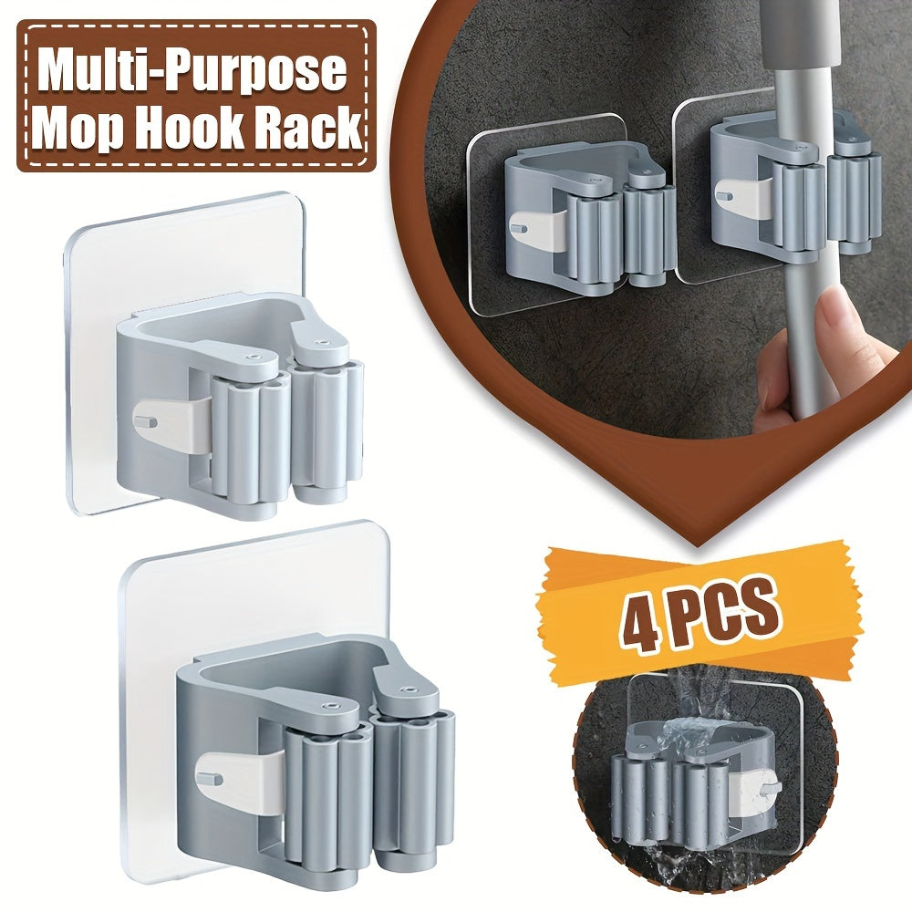 4 Ganchos para Montar en Pared sin Taladro, Organizador de Plástico Impermeable y Anticorrosivo Multiusos con Diseño Moderno, Ahorrador de Espacio para Baño y Cocina, Soporte para Escoba y Fregona, Accesorios de Limpieza, Gancho de Alta Calidad, Diseño M