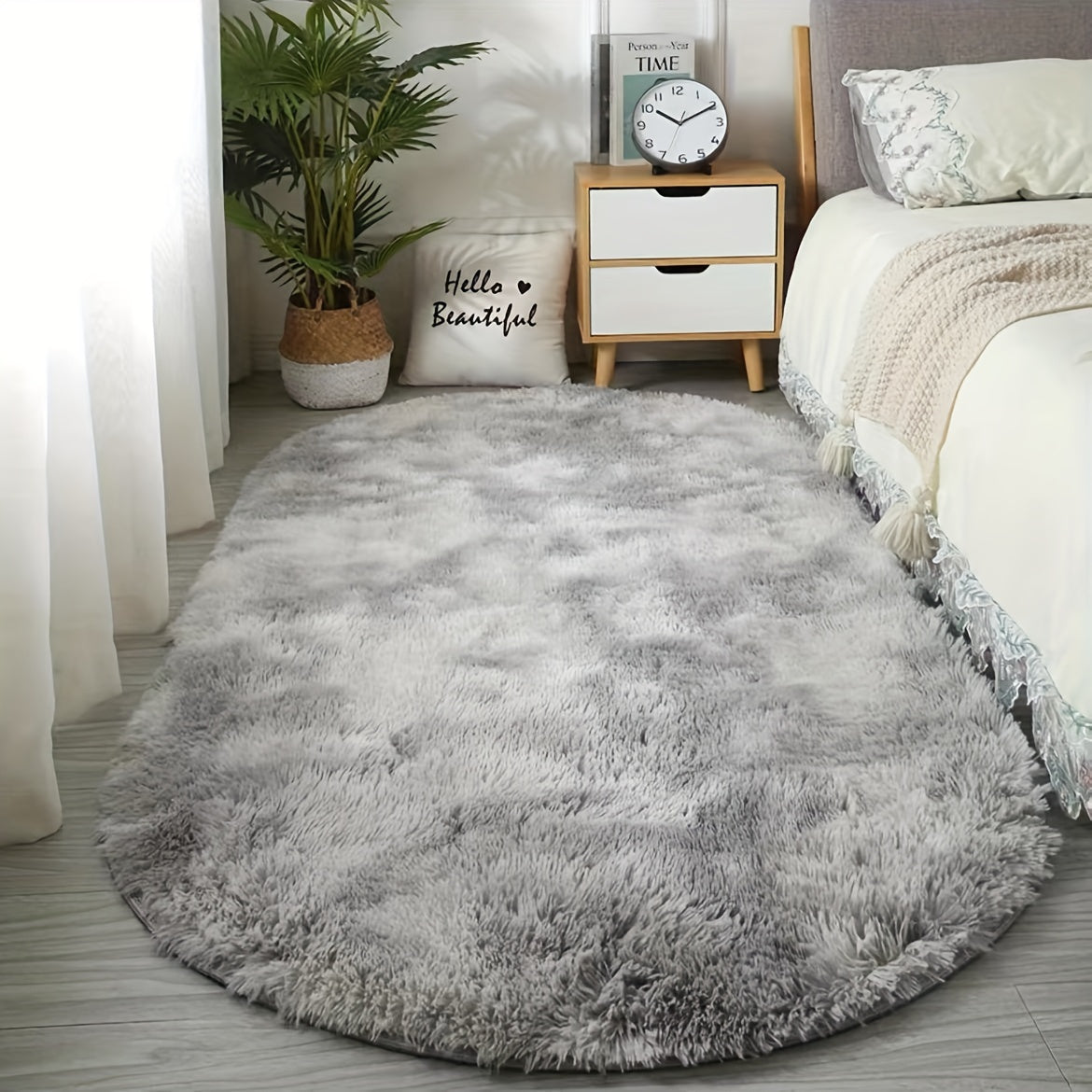 Alfombra ovalada de felpa para dormitorio y sala, suave de poliéster, lavable a mano, ideal para decoración de mesa de centro y entrada