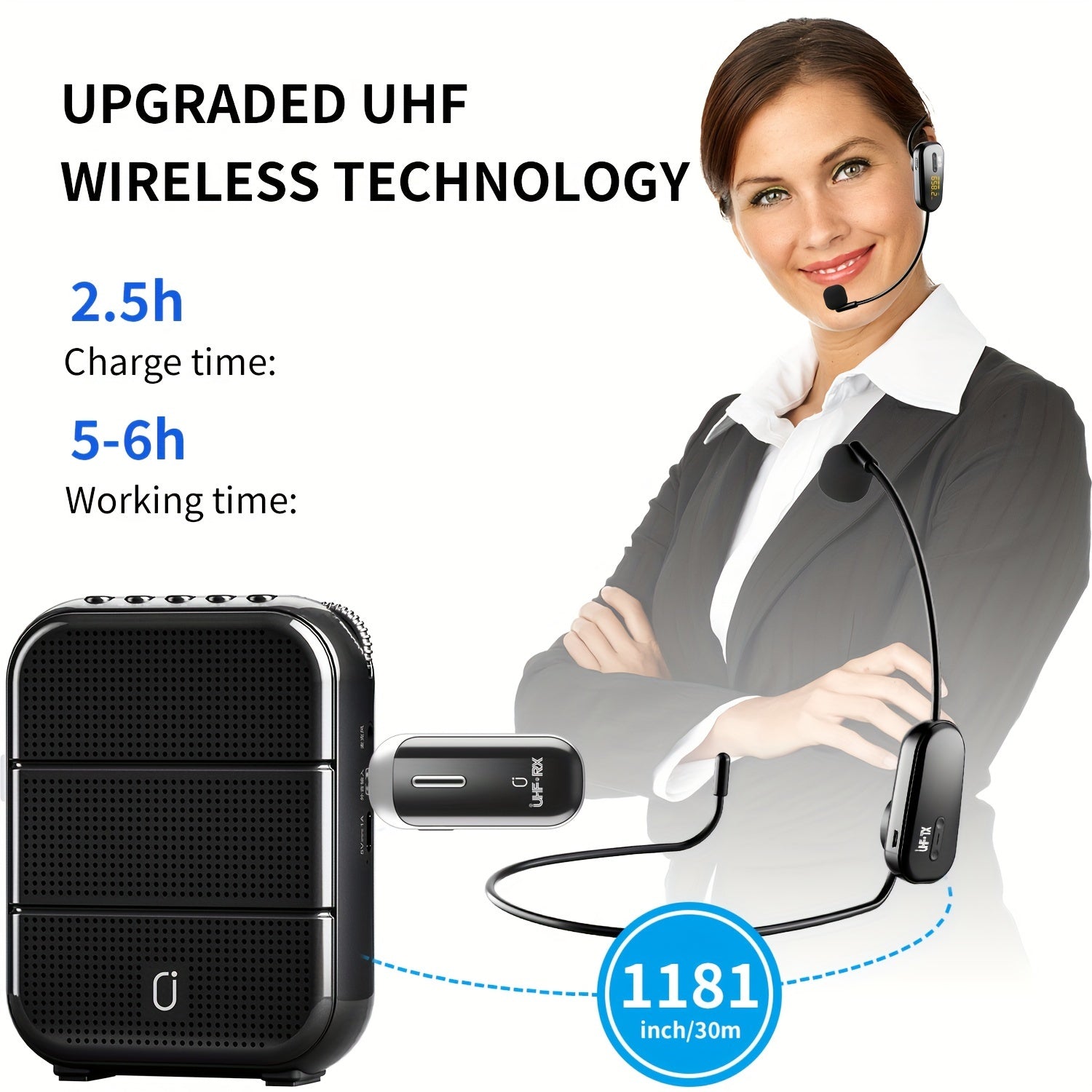 JYX U-200 sistema de micrófono inalámbrico para auriculares adecuado para uso único, carga USB apto para enseñanza de fitness, altavoz maestro y amplificador de sonido