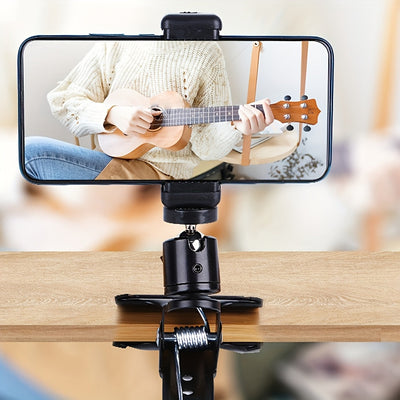 Soporte para Smartphone con Cabezal de Guitarra Giratorio 360° - Abrazadera Ajustable, Soporte para Transmisiones en Vivo y Grabación, Material PE Negro, Compatible con Escritorio y Uso con Trípode, Fotografía Móvil|Soporte Versátil para Smartphone|Mater