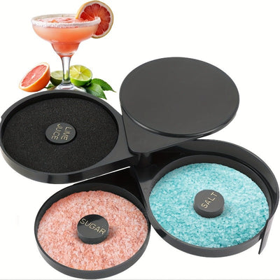 1Pc, Herramientas de barman de 3 niveles, Contenedores de vidrio de sal y azúcar de plástico de 3 capas, Con soportes para especias, Diseñados para margaritas y bebidas mezcladas, Equipo de barman.