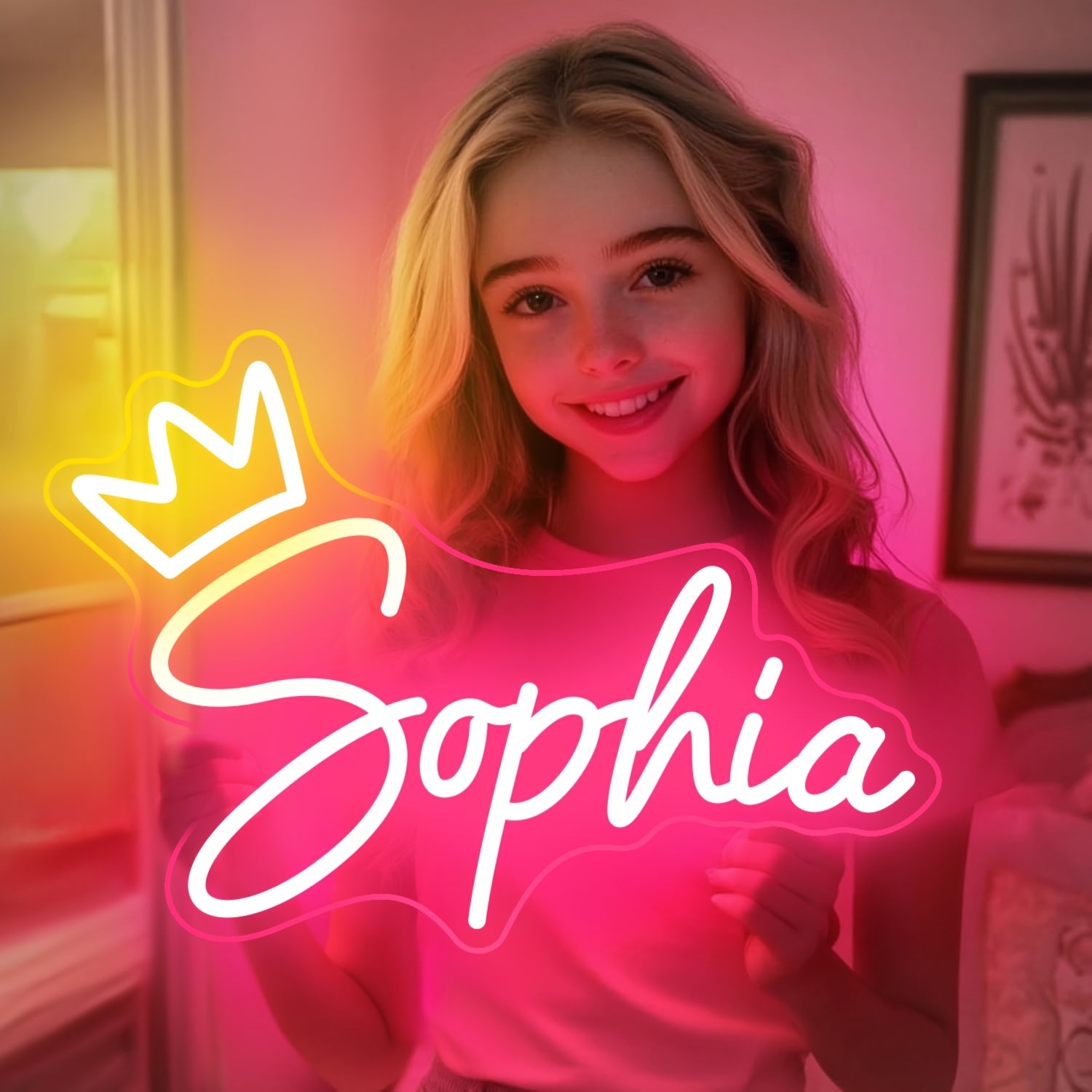 1pc FUFIOR Letrero de Neón Personalizado con Corona "Sophia" - Luz Nocturna LED Rosa con Regulador de Intensidad, Alimentado por USB, Perfecto para Dormitorio, Fiesta, Sala de Estar, Boda, Decoración de Cumpleaños - Regalo Ideal para Adolescentes, Chicos