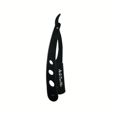 Navaja de afeitar manual de acero negro vintage, cuchilla de afeitar de moda antigua con soporte, herramienta de afeitar clásica para la cara, afeitadora de pelo duradera para hombres