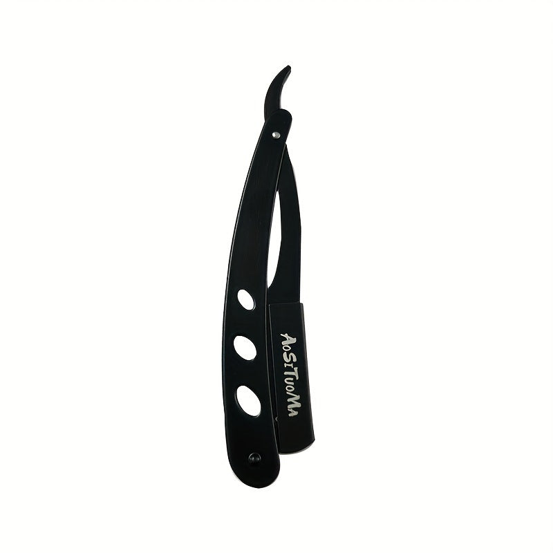 Navaja de afeitar manual de acero negro vintage, cuchilla de afeitar de moda antigua con soporte, herramienta de afeitar clásica para la cara, afeitadora de pelo duradera para hombres