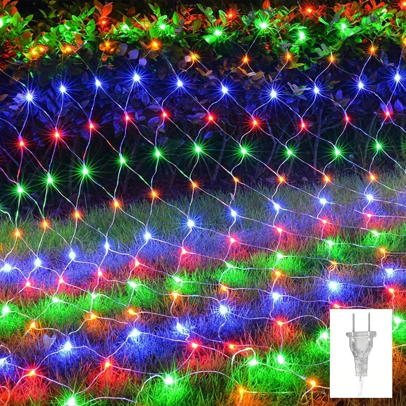 Luces LED de malla para exteriores, 8 modos de iluminación multicolor, ahorro de energía, decoración para camping y fiestas, plástico duradero, control con interruptor, ideal para Navidad y ocasiones festivas, iluminación decorativa exterior, diseño de m
