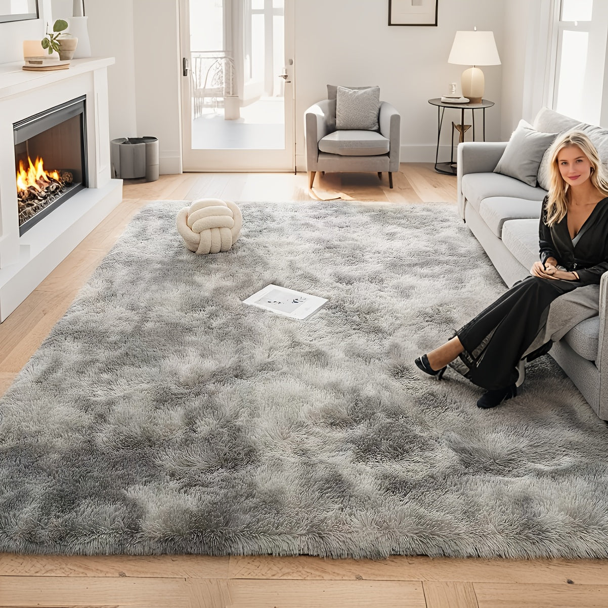 Alfombra mullida y suave de lujo, 1 pieza, con relleno de espuma de 1 cm y pelo de 4 cm - Poliéster peluche, base antideslizante de goma, lavable a máquina - Ideal para sala, dormitorio, balcón, estudio o picnics al aire libre - Gama de colores neutros: