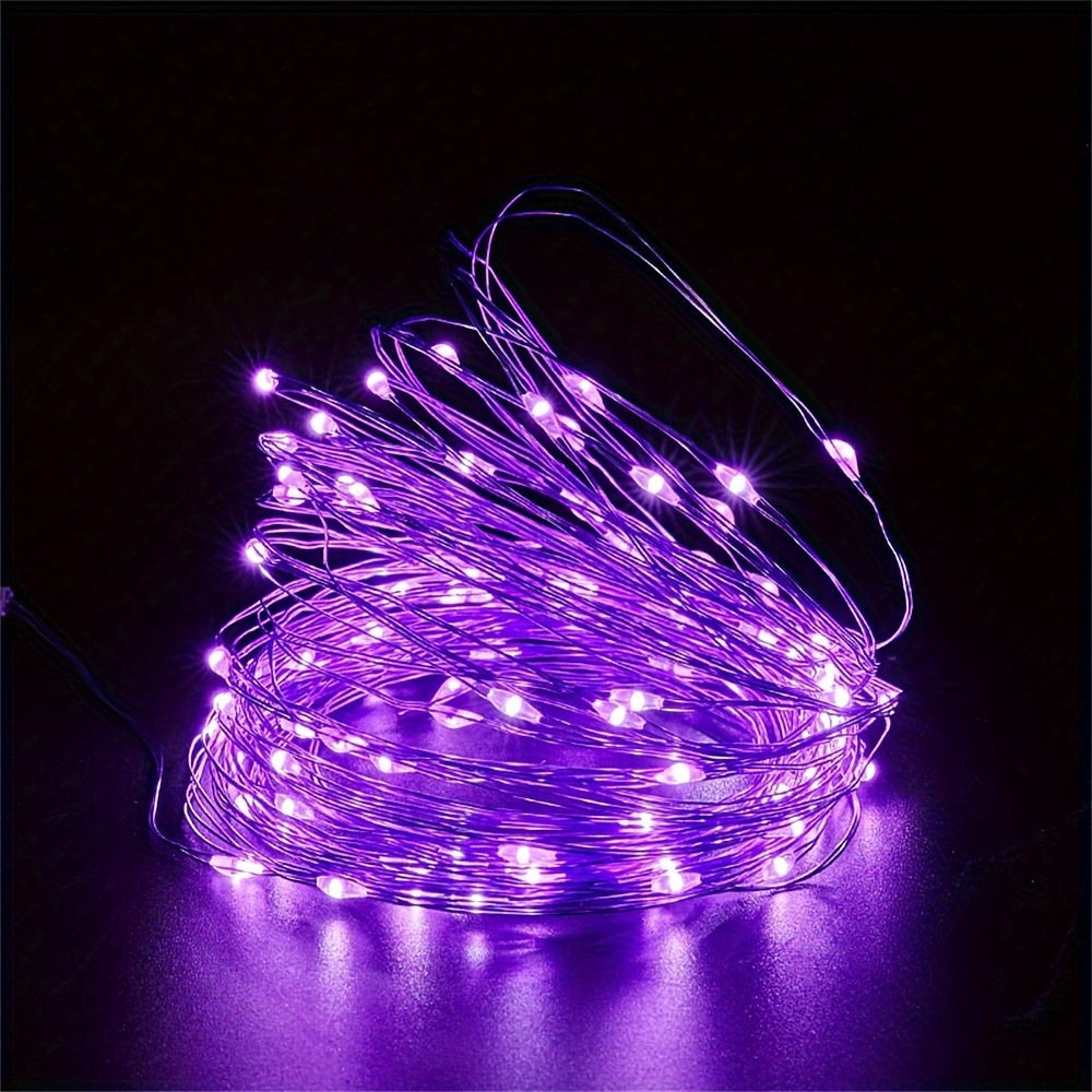 1 Paquete de Luces de Cuerda LED Solares para Exterior, Impermeable IP65, 8 Modos, Luces de Hadas Moradas para Árbol, Jardín, Navidad, Halloween, Día de Acción de Gracias, Día de San Valentín, Decoraciones de Bodas - Energizado por Energía Solar, Batería