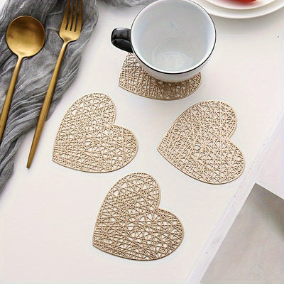 1 Juego De 4 Piezas, Posavasos, Creativo Posavasos En Forma De Corazón Pequeño Con Forma De Amor, Posavasos Decorativos Para El Hogar, Posavasos De Aislamiento Térmico De PVC Con Efecto Bronceado, Posavasos Antideslizantes Para Café, Decoración De Mesa D
