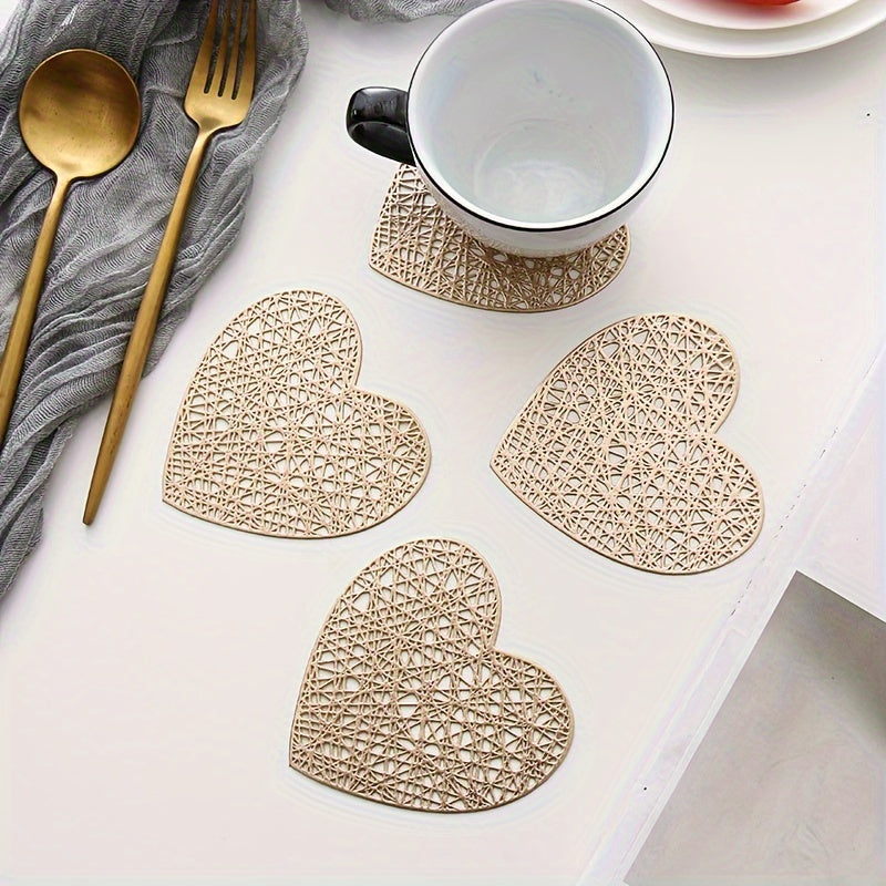 1 Juego De 4 Piezas, Posavasos, Creativo Posavasos En Forma De Corazón Pequeño Con Forma De Amor, Posavasos Decorativos Para El Hogar, Posavasos De Aislamiento Térmico De PVC Con Efecto Bronceado, Posavasos Antideslizantes Para Café, Decoración De Mesa D