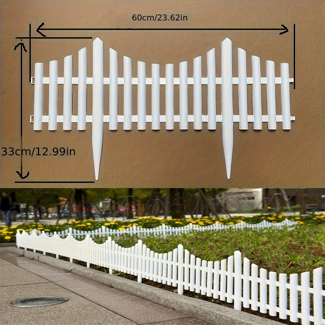 12 piezas de valla de jardín de plástico blanco - Borde duradero para césped y macetas, ensamblaje fácil, diseño resistente al tiempo, uso duradero, valla de piquete clásica para decoración de paisajes al aire libre, valla de borde de jardín | Diseño de