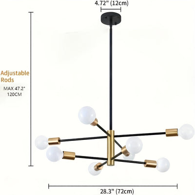 1 pza. de 8 cabezales o 6 cabezales, lámpara de araña de metal estilo loft, retro, hierro artístico, redonda, tipo satélite, para bares, restaurantes, salas, villas, luces de ingeniería, cabezal para lámpara E26-E27 sin foco