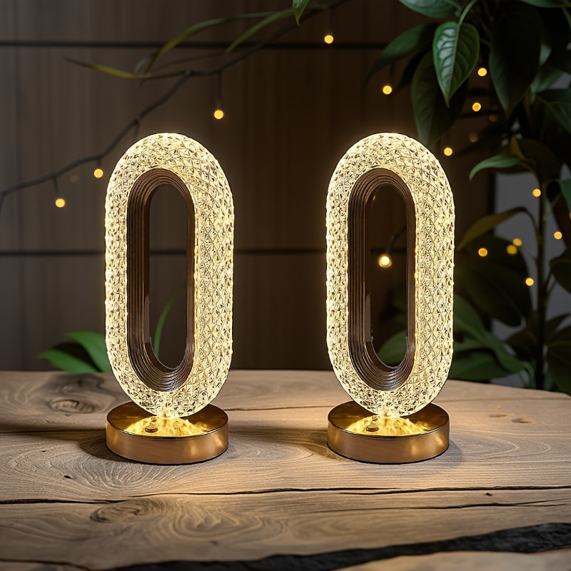2 piezas Lámpara de Escritorio LED Ovalada de Lujo con Sensor Táctil Recargable por USB, Luz Nocturna Tricolor Inalámbrica para Ambiente en Comedor o Bar de Hotel