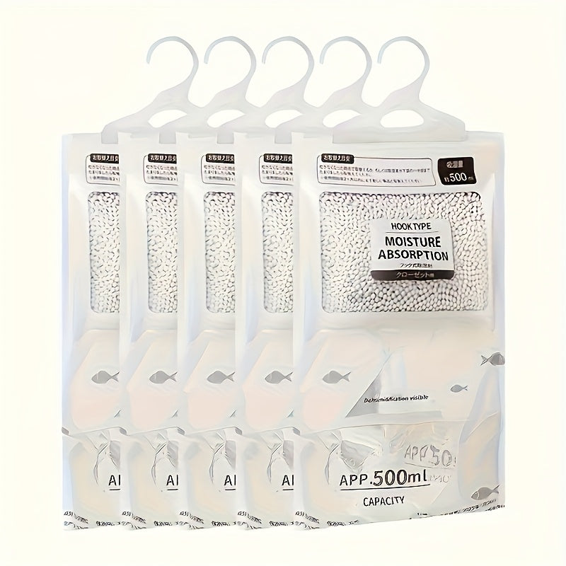Paquete de 5 Bolsas Deshumidificador Grandes de 500ml/16.91oz para Absorción de Humedad, Sin Electricidad Necesaria, Absorbentes de Humedad Reutilizables para Armario, Cajón, Baño y Campamento, Elimina la Humedad del Hogar