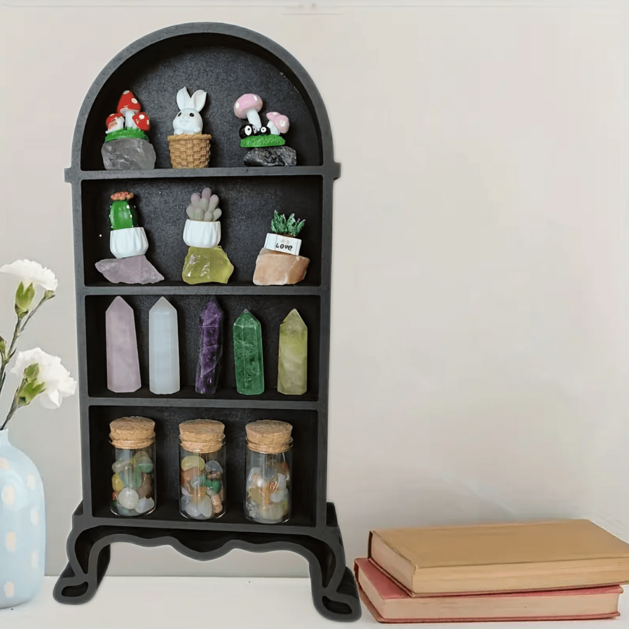 Estantería Mini en Forma de Arco con Exhibición de Cristal - Estante de Almacenamiento de Madera Montado en la Pared para Decoración de Hogar, Oficina y Sala de Estar, Arco de Puerta, Estantes Flotantes