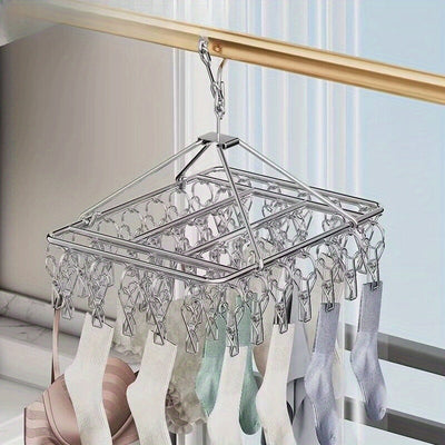 Organizador colgante de acero inoxidable resistente al viento con 20 clips, ideal para secar calcetines, ropa interior y calcetines navideños. Ahorro de espacio para colgar ropa y solución de secado, adecuada para el hogar y el dormitorio, estantes de se