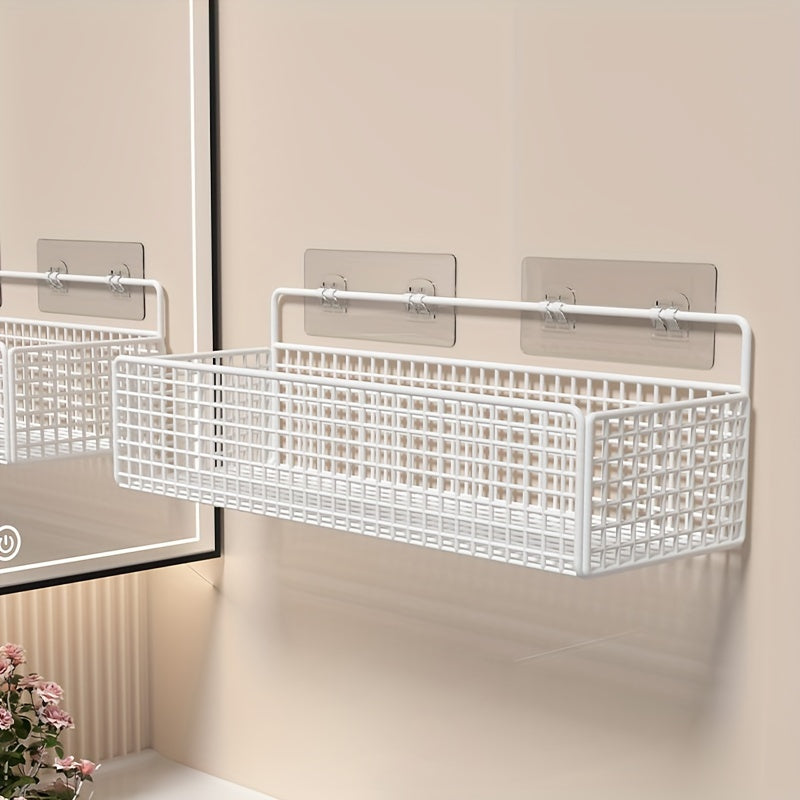 Cesta de almacenamiento de metal para montar en la pared, Organizador de estantería de baño rústico, Soporte de inodoro de tocador sin taladro, Libre de formaldehído, Accesorio de baño de metal, sin necesidad de electricidad ni batería para el baño