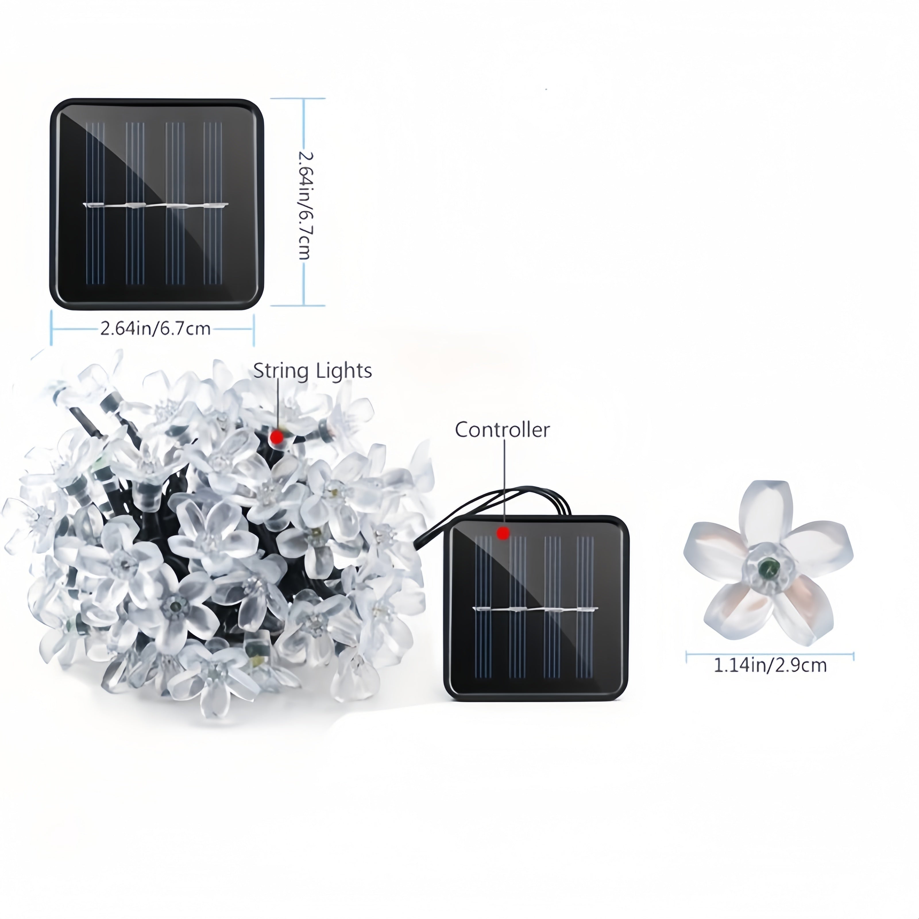 Luz de cadena de flores solares SolarFlora LED, luces de jardín de flores de plástico multicolor, batería de níquel de 600mAh, control de botón, temática espacial, módulo fotovoltaico no extraíble, ideal para decoración de bodas