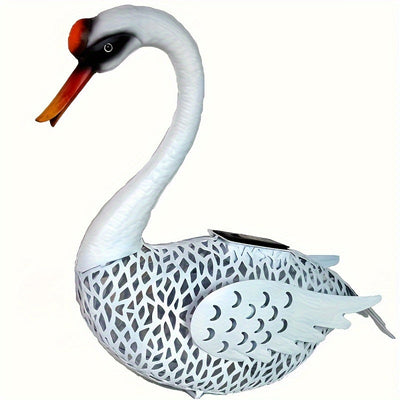 1 pieza de Estatuas Solares de Jardín de Cisne con Pátina y Atrapamoscas de Garza, Esculturas Metálicas de Grulla en Pie, Arte para el Patio de Aves, Decoración de Escenas, Decoración de Festivales, Decoración de Habitaciones, Decoración del Hogar, Decor