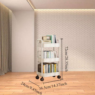 Carrito de almacenamiento plástico blanco de 3 niveles con ruedas – Organizador resistente multicapa para cocina, baño y dormitorio – Ideal para libros, toallas y artículos esenciales – Carrito móvil fácil de mover