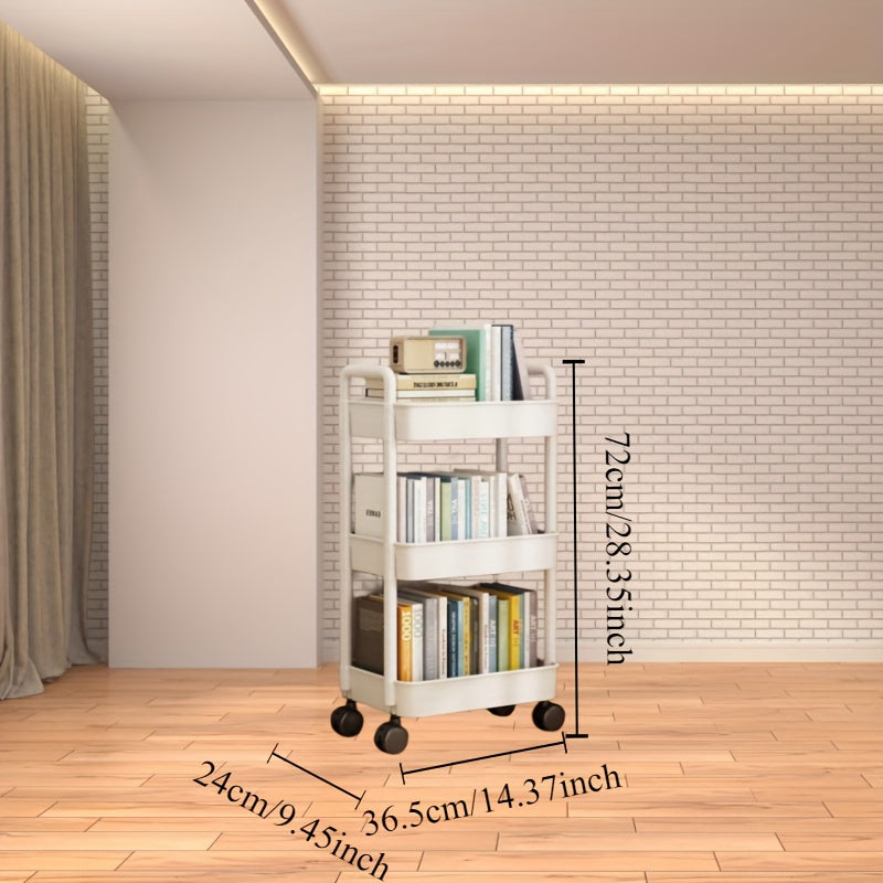 Carrito de almacenamiento plástico blanco de 3 niveles con ruedas – Organizador resistente multicapa para cocina, baño y dormitorio – Ideal para libros, toallas y artículos esenciales – Carrito móvil fácil de mover