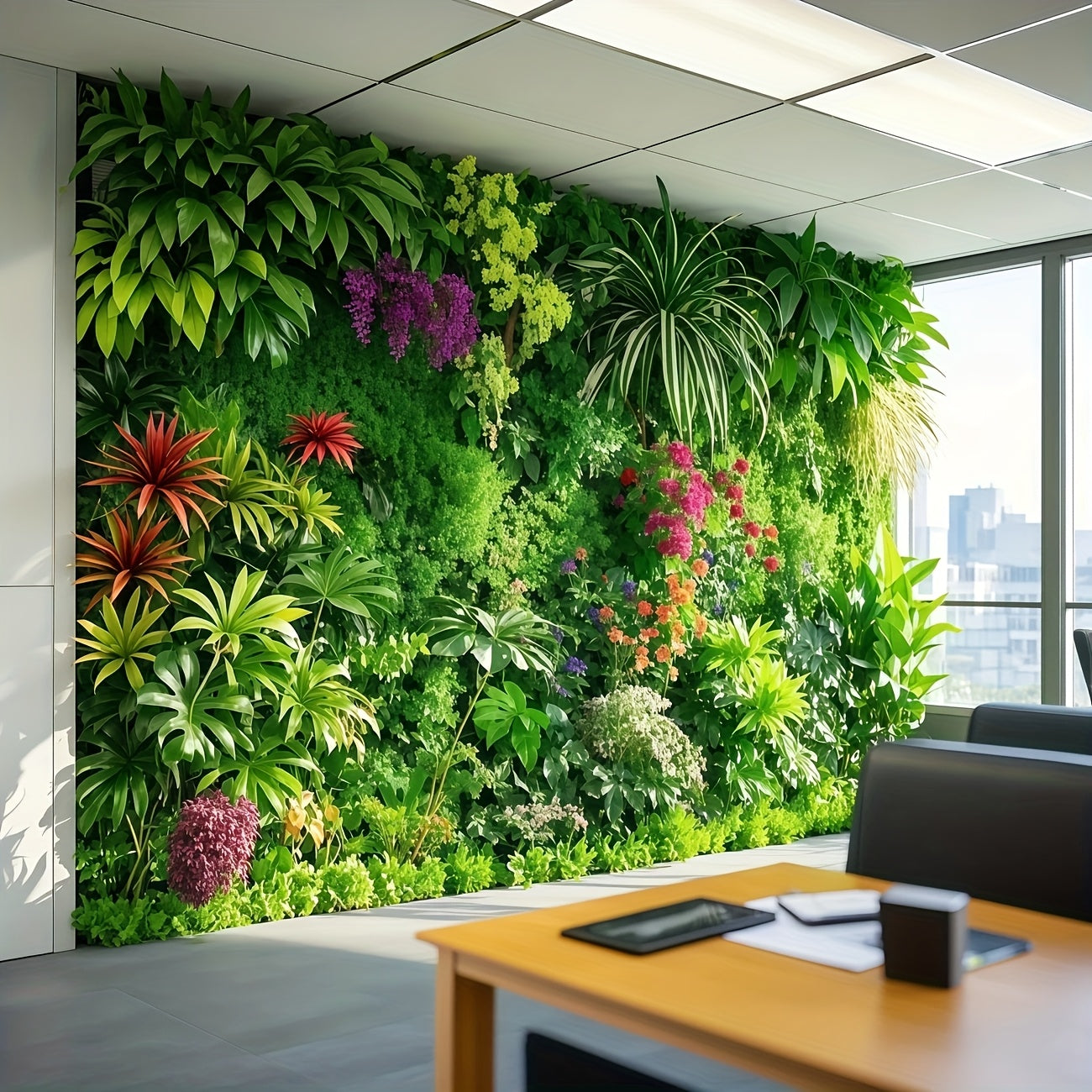 1 panel de pared verde artificial para exteriores - Flores coloridas y hojas frondosas, plástico duradero para todas las estaciones, resistente al clima, sin mantenimiento necesario, adecuado para decoraciones de fiestas de boda en el hogar, oficina y ja