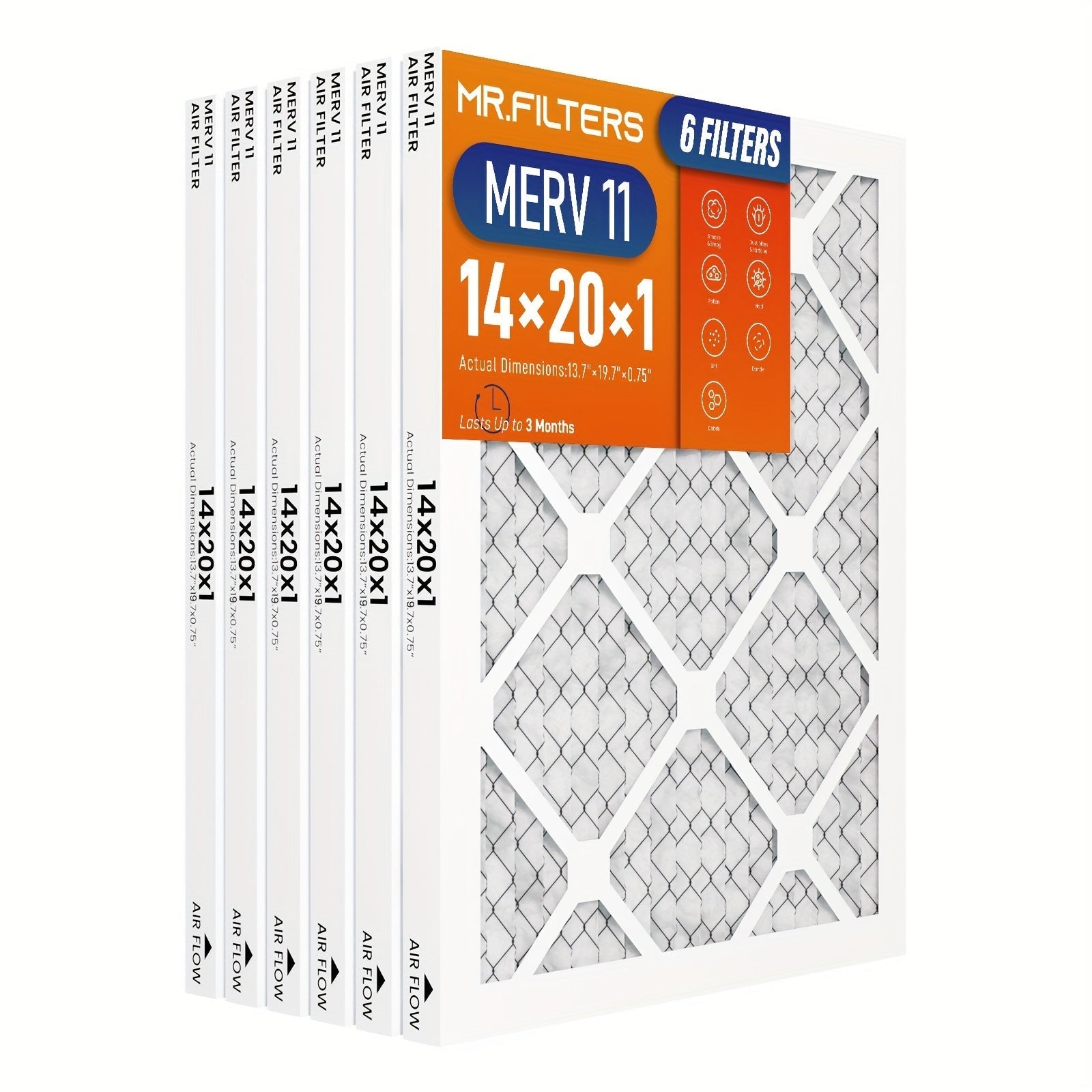 Filtros de aire Mr.Filters 14x20x1 (paquete de 6) - Filtros plisados de alta eficiencia para HVAC y hornos con metal y PET - Filtro de horno compatible, captura polvo y polen, opciones MERV 8, MERV 11