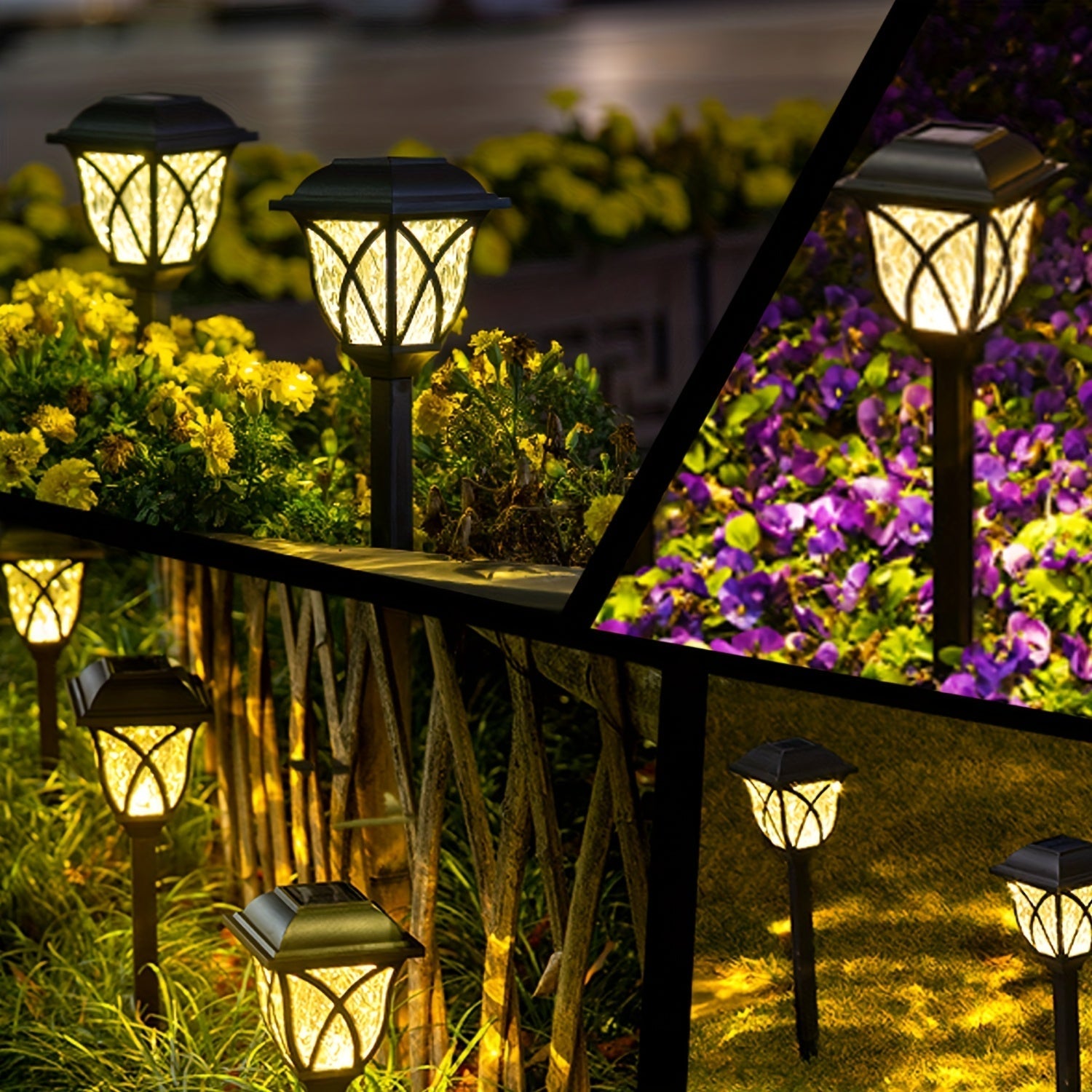 6 luces solares para jardín, exteriores y césped, estilo retro con cuadrícula, proyección de luz cálida/blanca, ideales para caminos, patios, jardines, entradas y regalos navideños