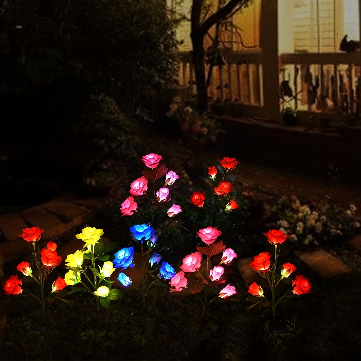 Luces Solares Nuevas 2025 para Decoración Exterior, Luces de Flores Rosas Solares para Jardín, Luces Exteriores Solares Adecuadas para Patio, Patio Interior y Cementerio, Regalo