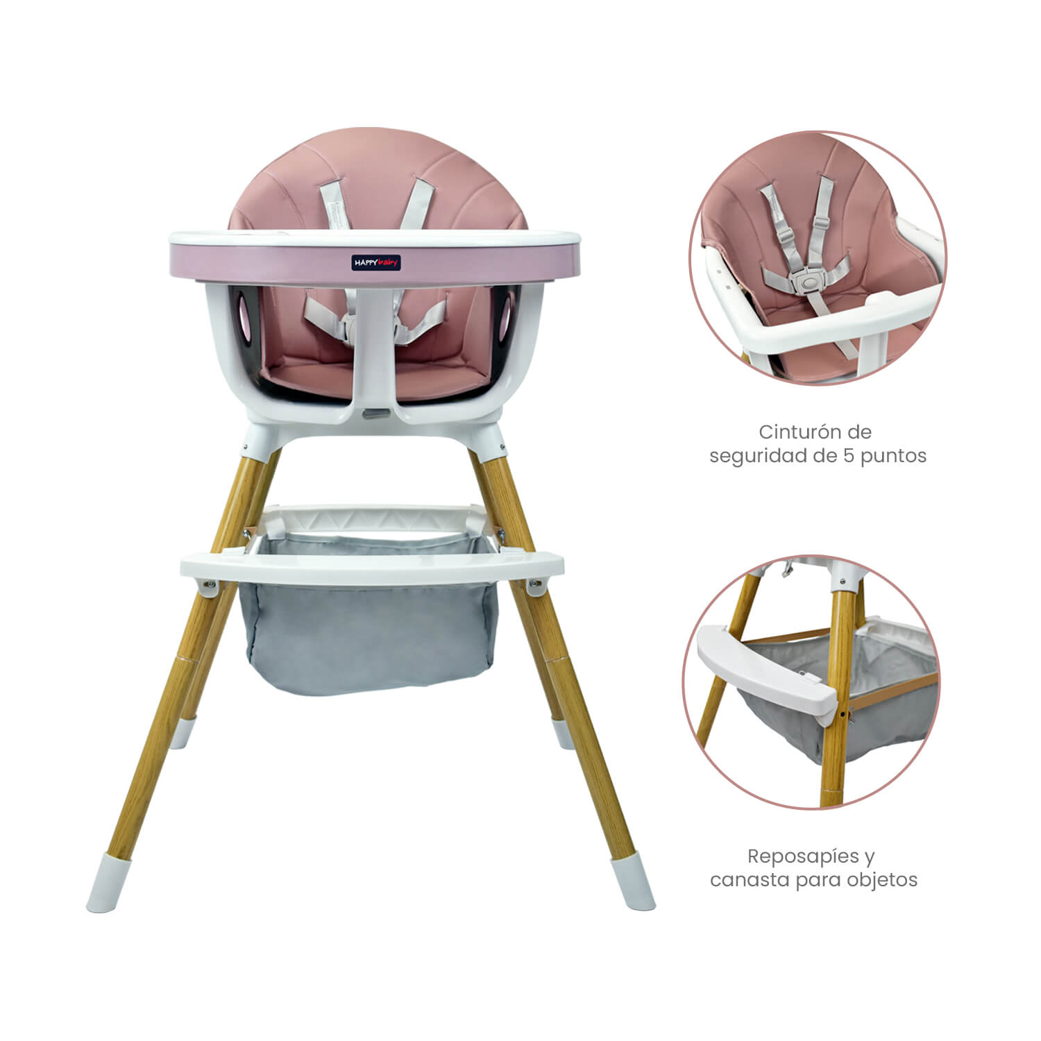 SILLA COMEDOR BEBÉ 2 EN 1 ROCK HAPPY BABY ROSADA -