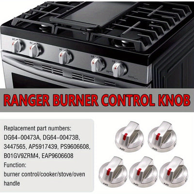 5 Pomos de Repuesto para Cocina de Gas, Acero Inoxidable, Eje en D, Piezas de Recambio para for Samsung DG64-00473B y DG64-00473A, Compatibles con NX58F5700WS, NX58H5600SS, NX58J7750SS