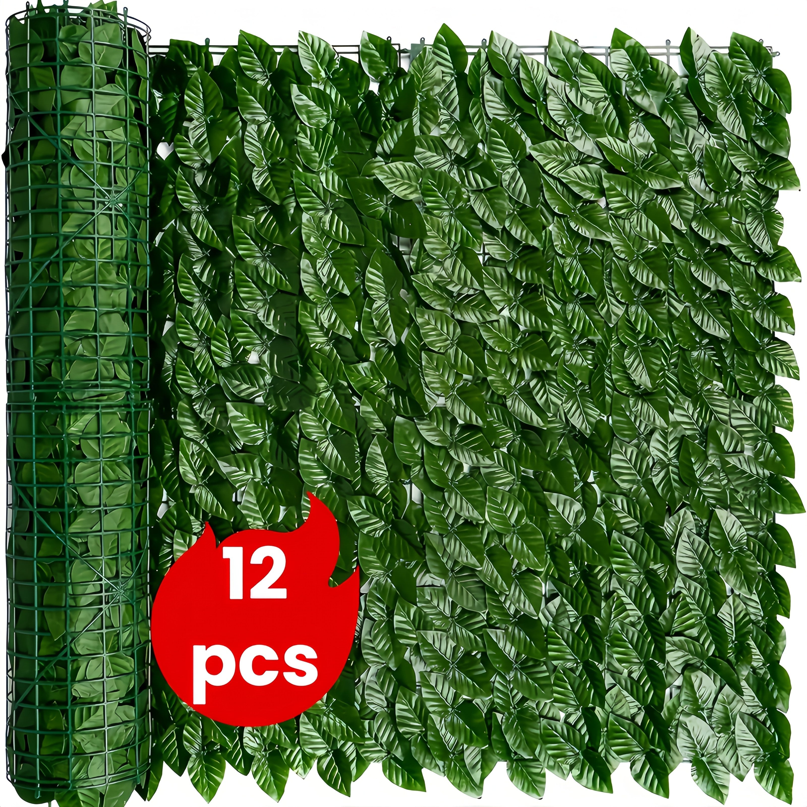 12 paneles premium de hiedra artificial para exteriores, 600 cm x 50 cm o 300 cm x 100 cm, pantalla de privacidad resistente a los rayos UV, decoración de pared verde de plástico duradero para uso en interiores/exteriores, fácil de colgar en patio, jardí
