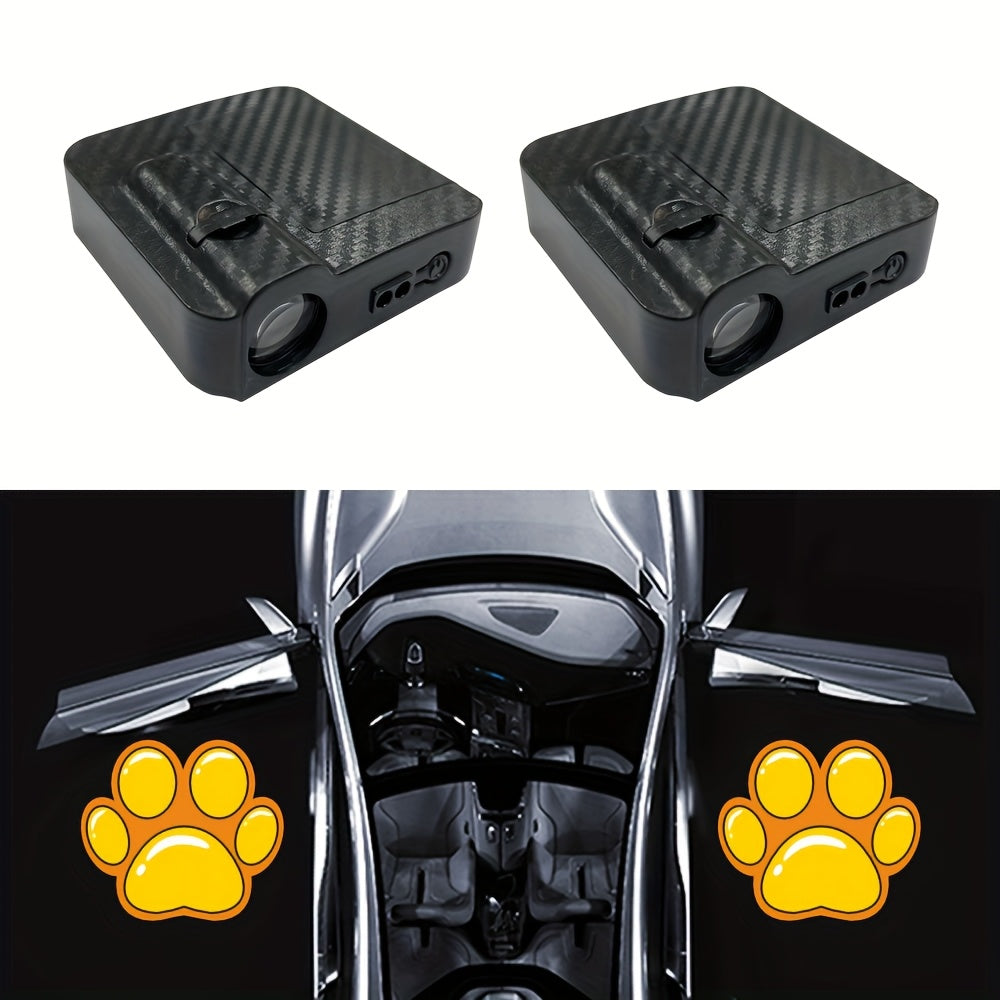 2 piezas de luces LED para puertas de coche - alimentadas por batería, luces de cortesía de proyección giratorias de 360° con haz ajustable, 350-500 lúmenes, diseño negro elegante para decoración exterior de vehículos, luces LED para interior, sin baterí