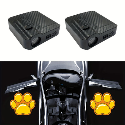 2 piezas de luces LED para puertas de coche - alimentadas por batería, luces de cortesía de proyección giratorias de 360° con haz ajustable, 350-500 lúmenes, diseño negro elegante para decoración exterior de vehículos, luces LED para interior, sin baterí