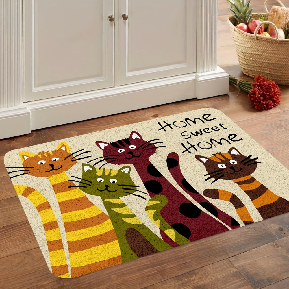 Tapete de suelo impreso con dibujos animados de cuatro gatos pequeños, super lindo, tapete de suelo de gato de dibujos animados cálido, adecuado para decorar salas de estar y