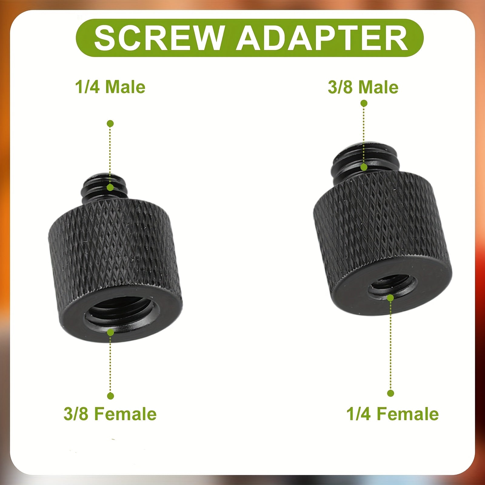 Conector de tornillo masculino a femenino de 1/4 a 3/8 - Duradero, metal negro, ideal para soportes de micrófono, trípodes de cámara y monitores, adaptador de trípode de cámara | Acabado elegante | Construcción duradera, adaptador de tornillo