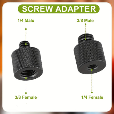 Conector de tornillo masculino a femenino de 1/4 a 3/8 - Duradero, metal negro, ideal para soportes de micrófono, trípodes de cámara y monitores, adaptador de trípode de cámara | Acabado elegante | Construcción duradera, adaptador de tornillo