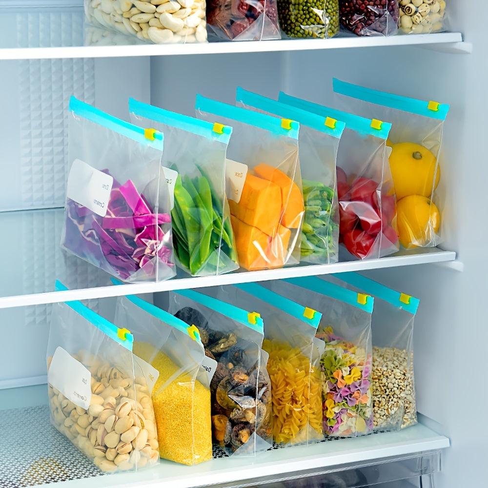 10pcs Bolsas de Almacenamiento Transparentes de PE con Sello de Cuerda Deslizante - Reutilizables, Mantenimiento de Frescura para Refrigerador y Congelador, Ideales para Frutas, Verduras, Carne y Más, Almacenamiento de Alimentos